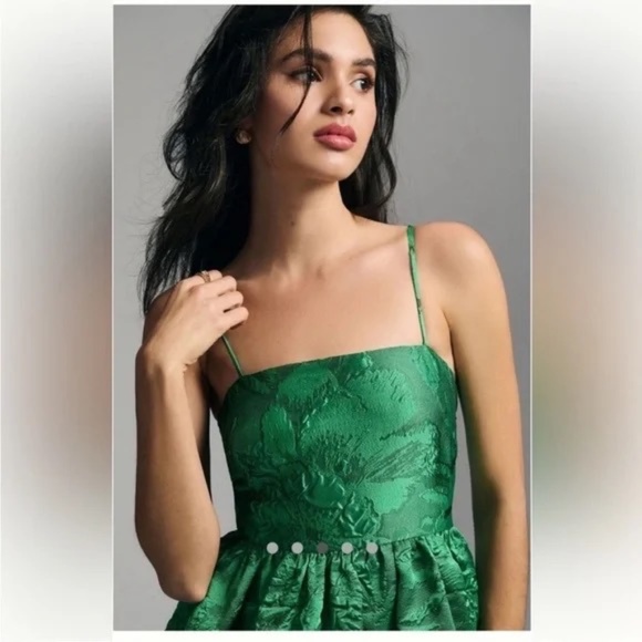 BY ANTHROPOLOGIE Green Jacquard Hi Low Bubble Midi Dress Size 4 - Picture 8 of 8